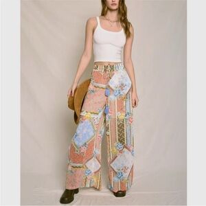 NWT Floral Patchwork Wide-Leg Pants
